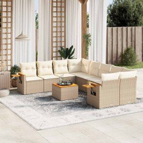 Set de sofás de jardín 9 pzas con cojines ratán sintético beige en Conjuntos de jardín | Comprar online en Foro24