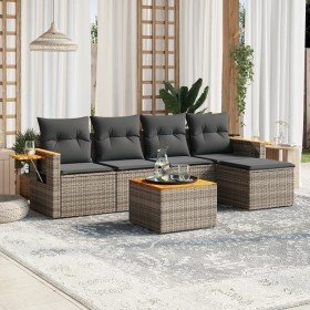 Set de muebles de jardín 6 pzas y cojines ratán sintético gris Set de muebles de jardín 6 pzas y cojines ratán sintético gris