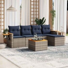 Set de sofás de jardín 6 pzas con cojines ratán sintético gris