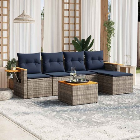 Set de sofás de jardín 6 pzas con cojines ratán sintético gris