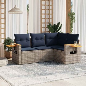 Set de sofás de jardín 4 pzas con cojines ratán sintético gris