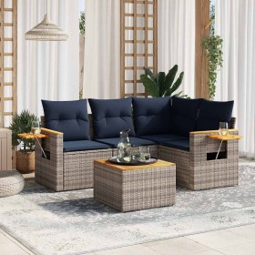 Set de sofás de jardín 5 pzas con cojines ratán sintético gris