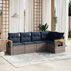 Set de sofás de jardín 5 pzas con cojines ratán sintético gris