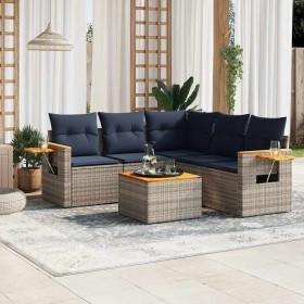 Set de sofás de jardín 6 pzas con cojines ratán sintético gris
