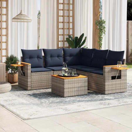 Set de sofás de jardín 6 pzas con cojines ratán sintético gris