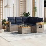 Set de sofás de jardín 6 pzas con cojines ratán sintético gris