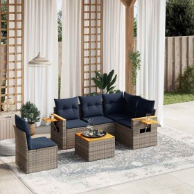 Set de sofás de jardín 6 pzas con cojines ratán sintético gris