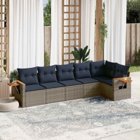 Set de sofás de jardín 6 pzas con cojines ratán sintético gris