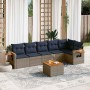 Set de sofás de jardín 7 pzas con cojines ratán sintético gris