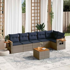 Set de sofás de jardín 7 pzas con cojines ratán sintético gris