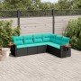 Set de sofás de jardín 6 pzas con cojines ratán sintético negro