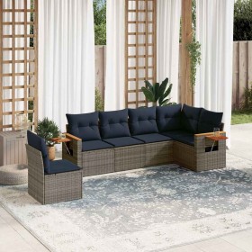 Set de sofás de jardín 6 pzas con cojines ratán sintético gris