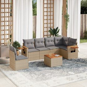 Set sofás de jardín 7 piezas y cojines ratán sintético beige en Conjuntos de jardín | Comprar online en Foro24