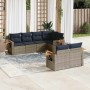 Set de sofás de jardín 7 pzas con cojines ratán sintético gris