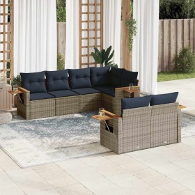 Set de sofás de jardín 7 pzas con cojines ratán sintético gris