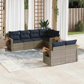Set de sofás de jardín 7 pzas con cojines ratán sintético gris