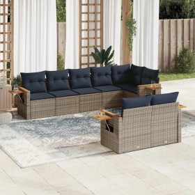 Set de sofás de jardín 8 pzas con cojines ratán sintético gris