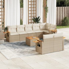 Set de sofás de jardín 9 pzas con cojines ratán sintético beige Set de sofás de jardín 9 pzas con cojines ratán sintético beige