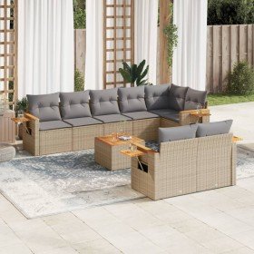 Set de sofás de jardín 9 pzas con cojines ratán sintético beige en Conjuntos de jardín | Comprar online en Foro24