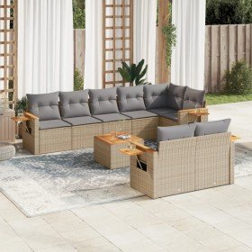 Set de muebles de jardín 9 pzas y cojines ratán sintético gris