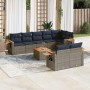 Set de sofás de jardín 9 pzas con cojines ratán sintético gris