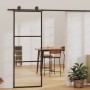 Puerta corredera de 3 paneles ESG vidrio y aluminio negra