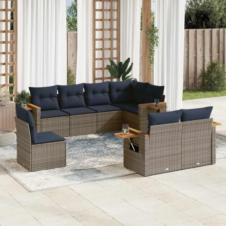 Set de sofás de jardín 8 pzas con cojines ratán sintético gris