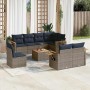 Set de sofás de jardín 9 pzas con cojines ratán sintético gris