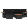 Set de comedor de jardín 7 pzas y cojines ratán sintético negro