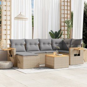 Set sofás de jardín 7 piezas y cojines ratán sintético beige en Conjuntos de jardín | Comprar online en Foro24