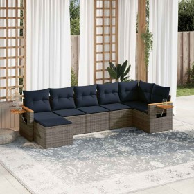 Set de sofás de jardín 7 pzas con cojines ratán sintético gris