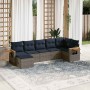 Set de sofás de jardín 7 pzas con cojines ratán sintético gris