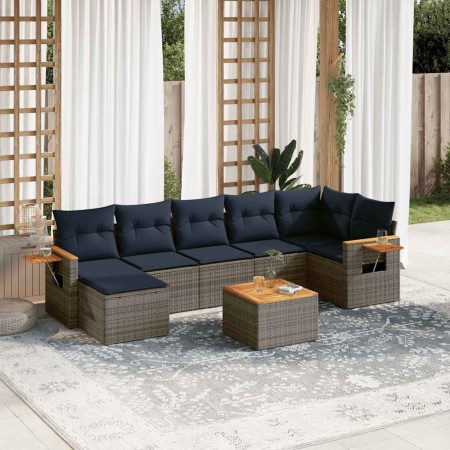 Set de sofás de jardín 8 pzas con cojines ratán sintético gris