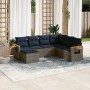 Set de sofás de jardín 7 pzas con cojines ratán sintético gris