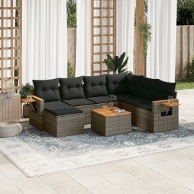 Set de sofás de jardín 8 pzas y cojines ratán sintético gris Set de sofás de jardín 8 pzas y cojines ratán sintético gris