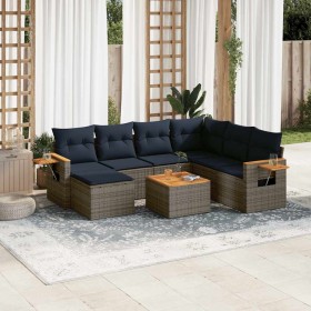 Set de sofás de jardín 8 pzas con cojines ratán sintético gris