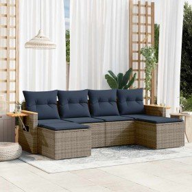 Set de sofás de jardín 6 pzas con cojines ratán sintético gris