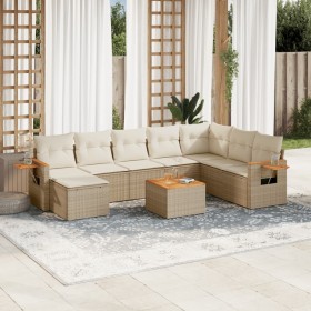 Set de sofás de jardín 9 pzas con cojines ratán sintético beige Set de sofás de jardín 9 pzas con cojines ratán sintético beige