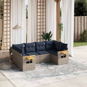 Set de sofás de jardín 6 pzas con cojines ratán sintético gris