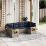 Set de sofás de jardín 6 pzas con cojines ratán sintético gris