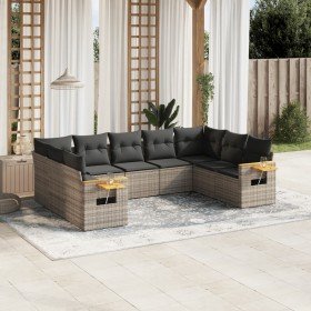 Set de muebles de jardín 9 pzas y cojines ratán sintético gris