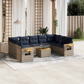 Set de sofás de jardín 10 pzas con cojines ratán sintético gris