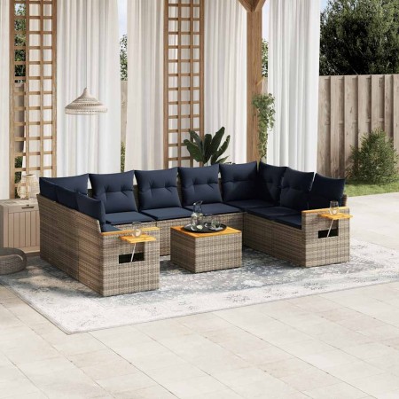 Set de sofás de jardín 10 pzas con cojines ratán sintético gris