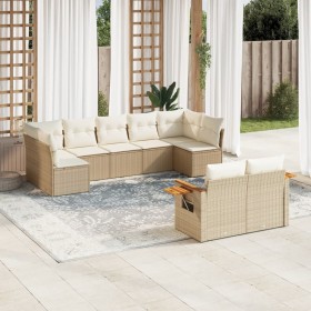 Set de sofás de jardín 9 pzas con cojines ratán sintético beige Set de sofás de jardín 9 pzas con cojines ratán sintético beige
