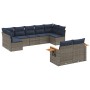 Set de sofás de jardín 9 pzas con cojines ratán sintético gris