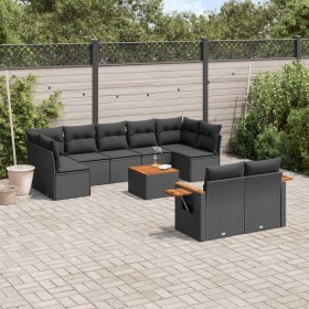 Set de sofás de jardín 10 pzas cojines ratán sintético negro