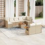 Juego de sofás jardín con cojines beige 10 pzas ratán sintético