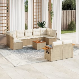 Juego de sofás jardín con cojines beige 10 pzas ratán sintético