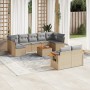 Juego de sofás jardín con cojines beige 10 pzas ratán sintético