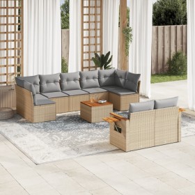 Juego de sofás jardín con cojines beige 10 pzas ratán sintético
